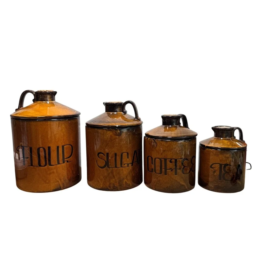 Vintage Holiday Designs Brown Glazed Ceramic TEA Canister Jug Lid USA
